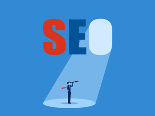 SEO, a business person with a web assistant or search technology