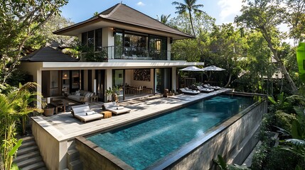 Fototapeta premium Art Curation Private Pool Villa with a minimalist aesthetic and seasonal rotating artwork Private Gallery Architecture Luxury Pool Villas with Artistic Curation