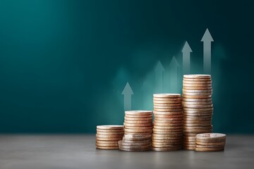 Growing Stacks of Gold Coins Illustrating Financial Growth and Investment Success