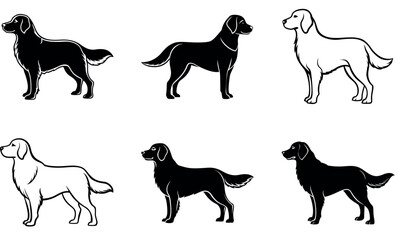 Silhouette dog breed illustrations of Golden Retriever and Labrador Retriever