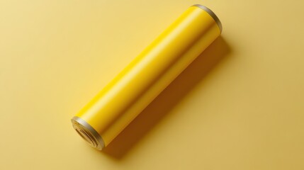 A vibrant yellow battery mockup with a bold matte texture on a cream background