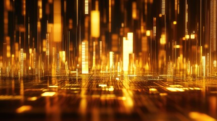Abstract Golden Cityscape: Futuristic Digital Metropolis at Night