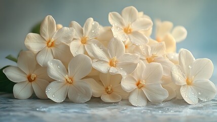 Fresh White Flowers with Dew Drops on Marble Surface fresh marble surface flower white flower bloom