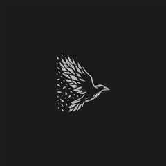 Flying crow logo with fragmented feather silhouette style.