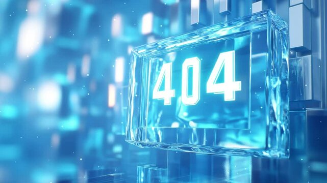 3D illustration 404 website error, light white and blue, glass as material, translucent layer style, technology style