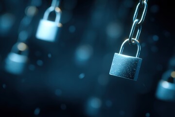 Digital locks suspended in an ethereal blue environment showcasing security technology and innovation symbolizing protection confidentiality and data integrity captured with clarity