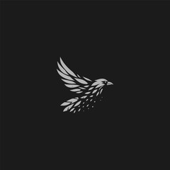 Flying crow logo with fragmented feather silhouette style.