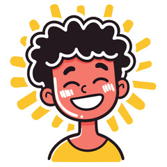 Obraz premium Happy cheerful sunny boy, cute smiling teenager, doodle cartoon character, isolated cute and simple vector illustration