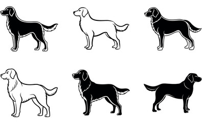 Silhouette dog breed illustrations of Golden Retriever and Labrador Retriever
