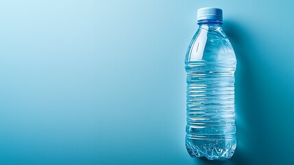 Minimalist presentation of bottled water against an serene blue backdrop