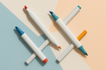 Abstract composition of markers lying on a minimalistic background