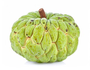 Obraz premium Sugar Apple Close-up: A vibrant, ripe sugar apple, showcasing its unique texture and green hue, sits against a clean backdrop. The image highlights the fruit's natural beauty and deliciousness.