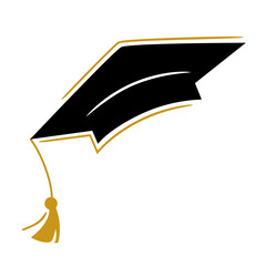 Traditional Graduation Hat isolated on transparent background. Congrats Graduates concept. Graduation cap or Mortarboard icon symbol. Flat vector illustration for graphic and web design
