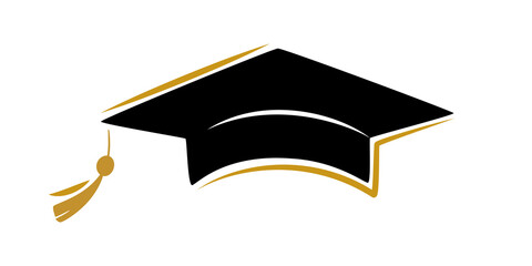 Traditional Graduation Hat isolated on transparent background. Congrats Graduates concept. Graduation cap or Mortarboard icon symbol. Flat vector illustration for graphic and web design