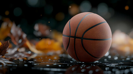 Autumn Basketball On Wet Ground