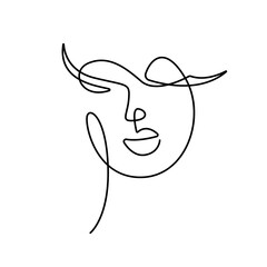 Abstract Woman Face Line Art Hand Drawn Style. Female Portrait Vector Minimalist Line Art Style for Wall Art, Social Media, Banners, Posters, Cards, Prints.