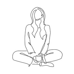 Woman Silhouette with Coffee Cup Continuous One Line Art Vector Illustration. Female Portrait Line Art Drawing for Print, Wall Art, Home Decoration, Social Media.