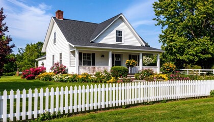 White House with Picket Fence and Flowers