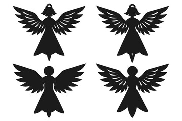 set of Angel Ornament silhouette vector illustration