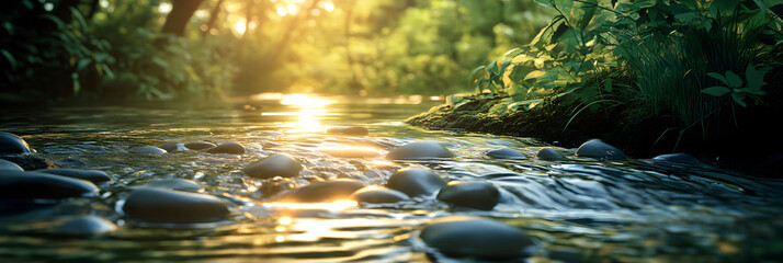 Golden Dawn: A Serene Spring Water Emergence in Nature's Oasis Capturing Tranquility and Renewal