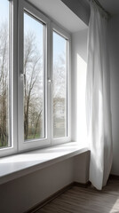 Fototapeta premium Sunlight dances through sheer curtains, whispering tales of Beltane morning and hygge serenity, inviting quiet contemplation and renewal