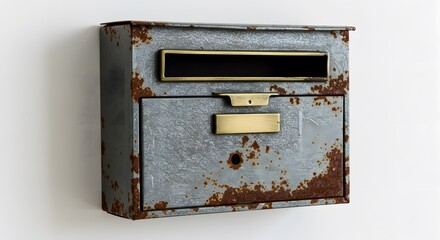 Rusty Mailbox: A vintage, metal mailbox with a weathered patina of rust and faded paint,  stands in quiet contemplation. It's an enduring testament to time's passage.  A reminder of simple.