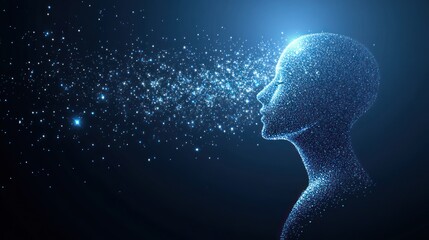 Obraz premium Mind, energy, thought, emanating, blue, dark, background, concept, AI, digital art