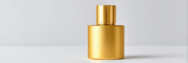 Gleaming golden perfume bottle, capturing essence of opulence, scent of Diwali celebrations, shimmering luxury against minimalist backdrop