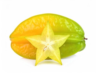 Fototapeta premium Starfruit: A close-up shot of a tropical starfruit, the image features the exotic fruit in all its radiant freshness. showing an unparalleled freshness, showcasing the fruit's unique beauty.