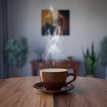 A cinemagraph of a coffee cup: steam rising endlessly while the room remains still &mdash; looped tranquility, muted tones .