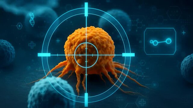 Cancer Cell Under Digital Target in Scientific Concept Representing Oncology Research, Tumor Detection, and Medical Focus

