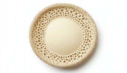 Fine White Powder in Decorative Woven Basket on White Background