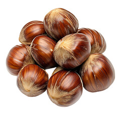 Obraz premium Delicious Roasted Chestnuts A Pile of Warm Brown Sweet Chestnuts Ready to Eat isolated transparent on white background