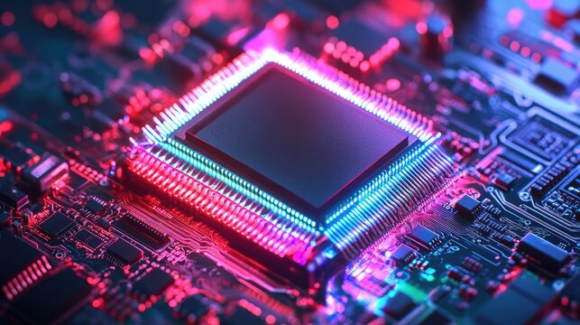 Isometric view of a data pipeline feeding into an AI chip, representing data preprocessing stages