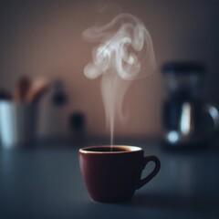 A cinemagraph of a coffee cup: steam rising endlessly while the room remains still — looped tranquility, muted tones .