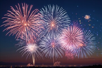 Vibrant Fireworks Display Lighting Up Colorful Celebrations Against a Twilight Sky
