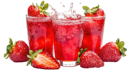 delicious strawberry juice splash cut out on white background