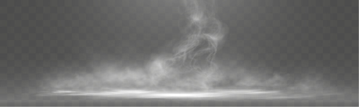 Abstract white smoke or steam rising in spotlight on dark background, mystical vapor effect.
