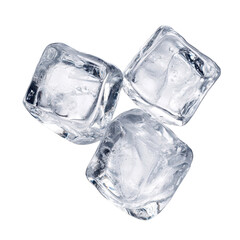 Obraz premium Crystalline Ice Cubes: Three pristine ice cubes, each a testament to the beauty of transparency and purity, shimmer with a cool, refreshing allure. 