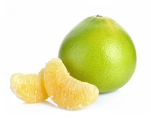 Pomelo Paradise: A vibrant close-up captures a ripe pomelo, its segments gleaming invitingly, evoking the fresh essence of the tropics.