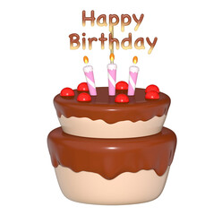 Birthday cake with candles 3d on png transparent background.