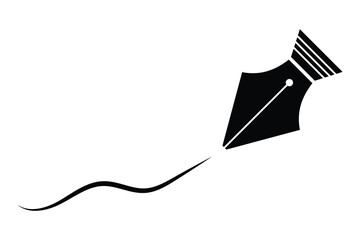 hand drawn writing and lettering fountain nib pen icon on white background.