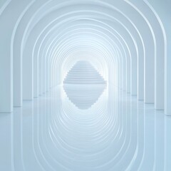 Ethereal archway with reflective surfaces in a minimalist design. Reflection and mirroring visual depth concept.