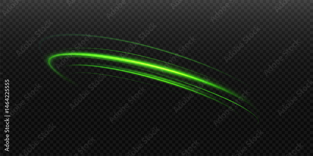 Poster Light lines of green light.Curved velocity lines.Dynamic curls of neon light.