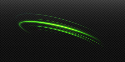 Light lines of green light.Curved velocity lines.Dynamic curls of neon light. © blagorodez