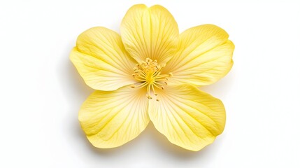 A vibrant yellow flower with five delicate petals, showcasing intricate veining and a prominent central stamen