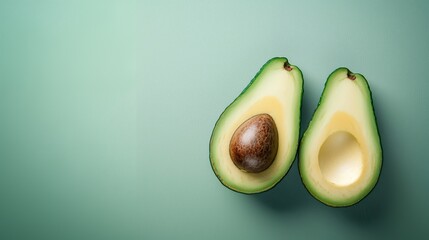 Fresh avocado halves arranged on a muted green background offering freshness