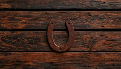 Rusty horseshoe on dark wood (1)