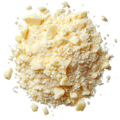 Pile of grated parmigiano reggiano cheese food ingredient closeup view isolated on transparent  background png