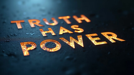 Fototapeta premium Bold uppercase letters “Truth Has Power” on a soft black surface, faint glow outline, truth campaign concept
